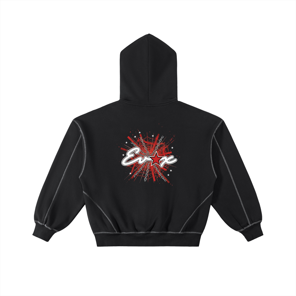 Contrast-Stitched Boxy Fleece Zip Hoodie