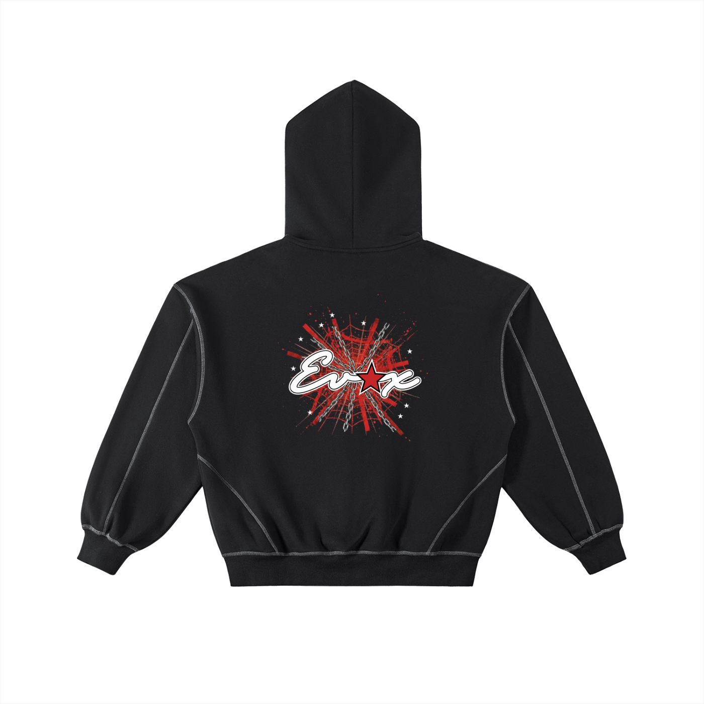 Contrast-Stitched Boxy Fleece Zip Hoodie